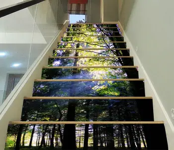 

Free shipping 3D forest sunshine Decoration Photo Mural Vinyl Decal Poster Waterproof for Living Room Home Decor 13Pcs/set