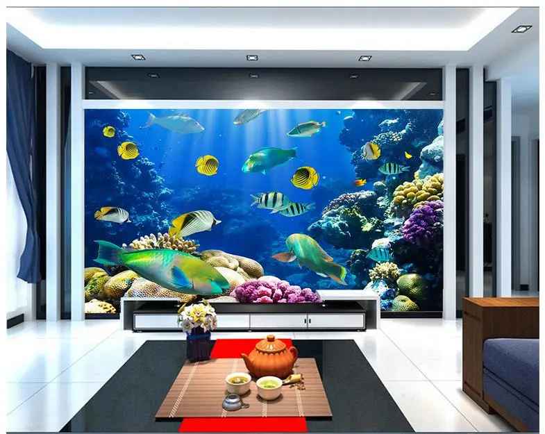 

Custom 3d photo wallpaper 3d murals wallpaper wall The small fish coral aquarium is decorated in the undersea world wall decor