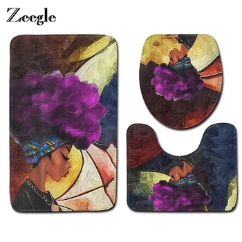 

Zeegle Indian Woman Pattern Mat Toilet Area Floor Rugs Cushion Toilet Seat Cover Bath Mat Non-slip Water Absorbent Rug Mat