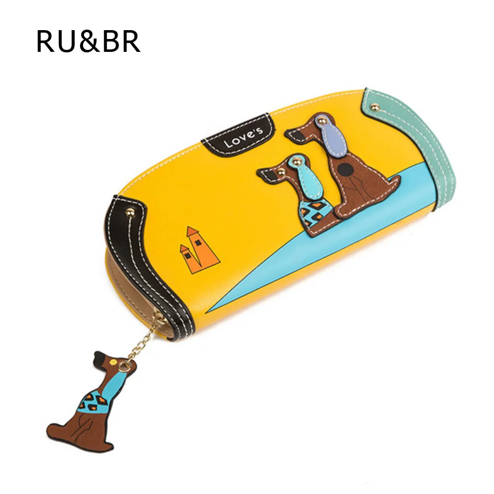  New Arrive Fashion Cute Puppy Zipper Long Wallet Cartoon Dog 6 Colors PU Leather Women Wallets Ladies Clutch Card Holder 