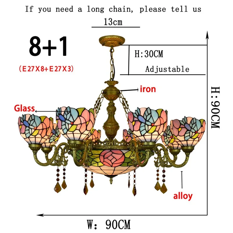 Винтажная люстра в европейском стиле Тиффани, витражный стеклянный цветок птицы, красочный подвесной светильник для гостиной, столовой, хрустального бара