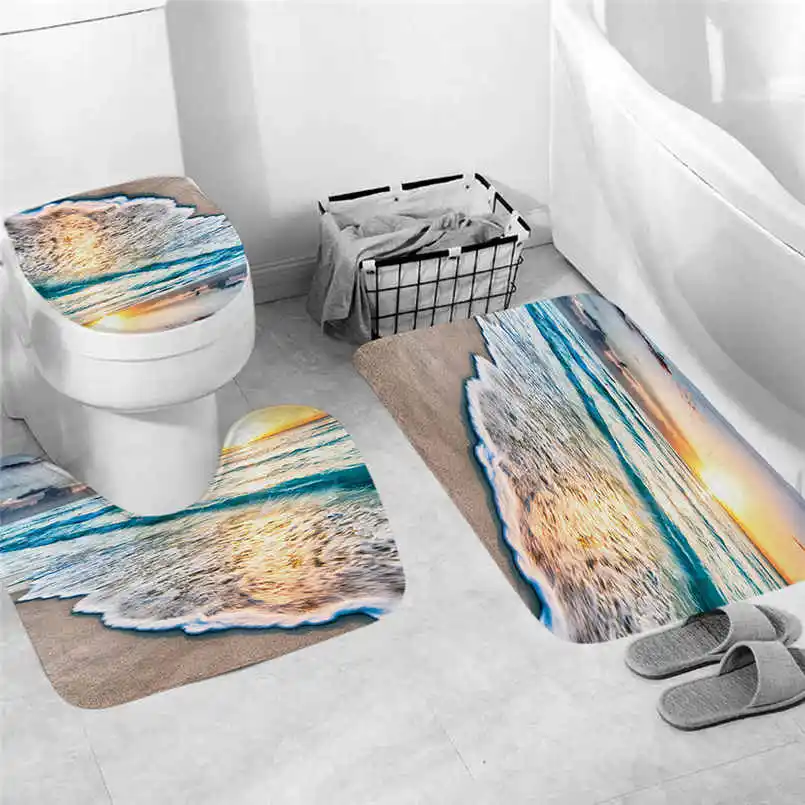 Bathroom mat 3 шт. Нескользящие рыбные весы коврик для ванной комнаты украшение для ковриков в прихожей коралловый флис пол для ванной моющиеся коврики ванная комната 5pz - Цвет: Bathroom mat