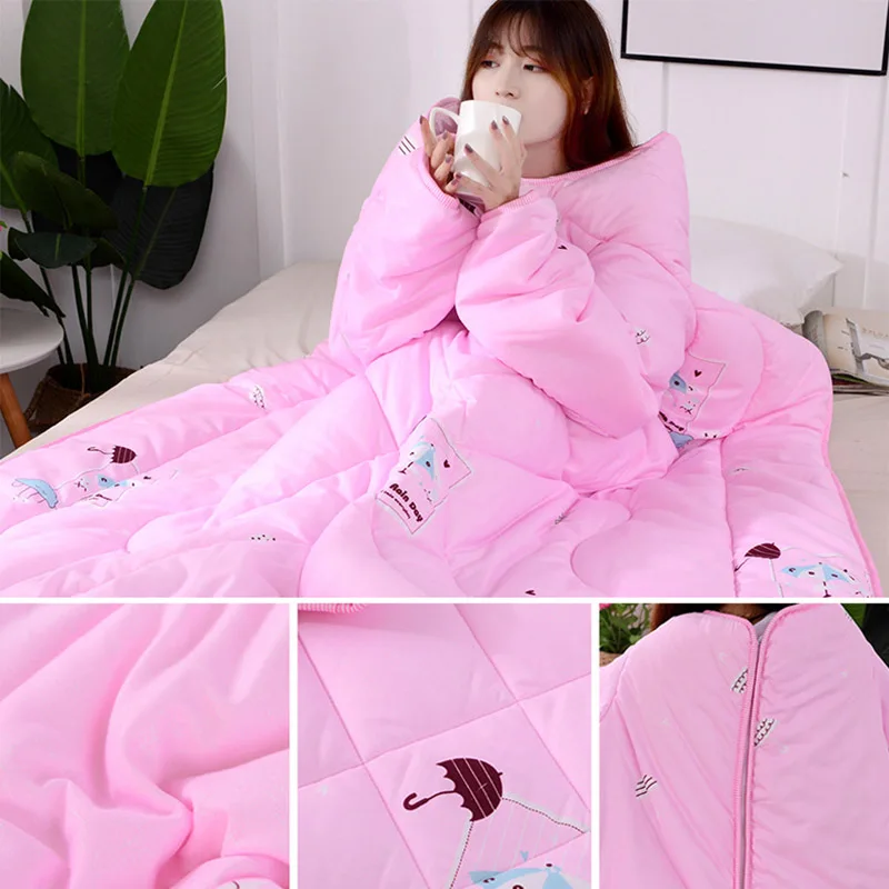 

Multifunction Lazy Quilt with Sleeves Winter Warm Thickened Washed Quilt Blanket DTT88