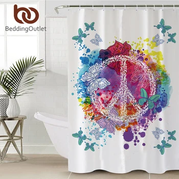 

BeddingOutlet Watercolor Butterfly Shower Curtain Waterproof Colorful Bath Curtain Bathroom Decoration With Hooks 180x180cm