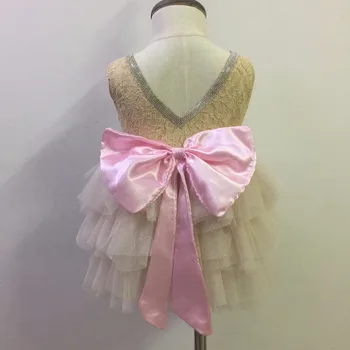 

Retail 2016 summer new baby girls dresses pink bow girl dresses for wedding v back with sequin 16DD315