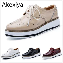 Women Platform Oxford Brogue Patent Leather Flats Lace Up Shoes Pointed Toe Creepers Vintage luxury beige wine red Black 366
