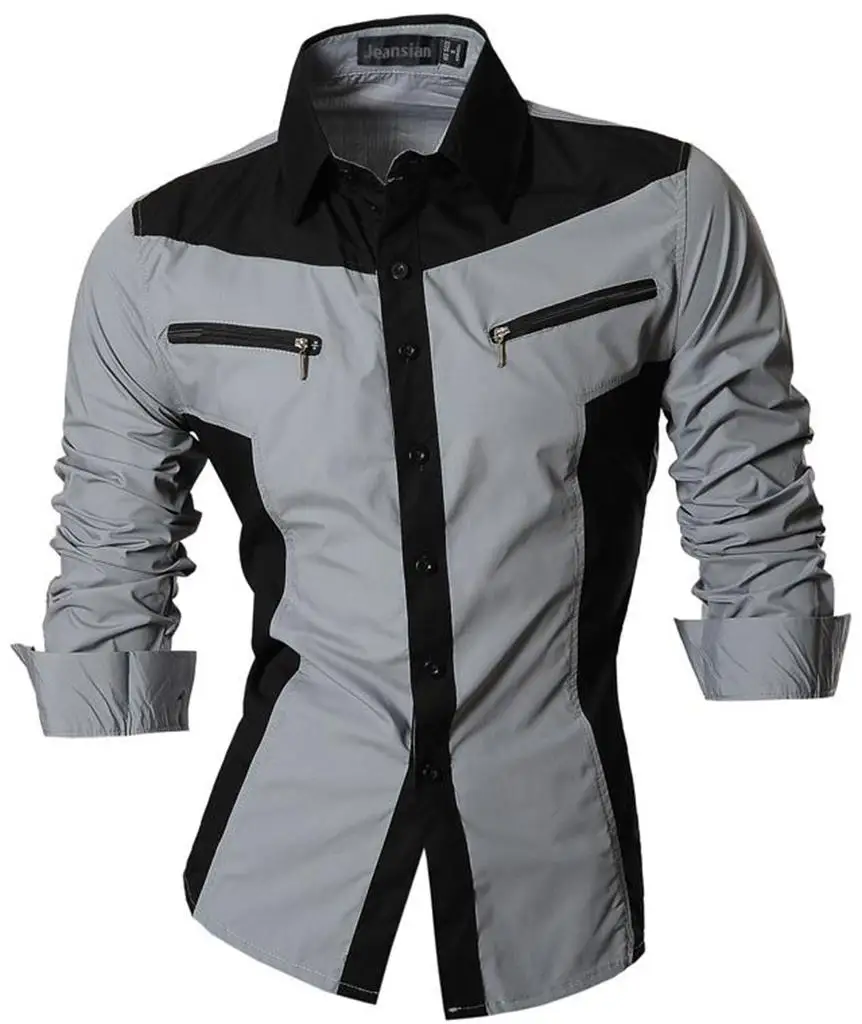 Sportrendy Мужская рубашка платье повседневное с длинным рукавом Slim Fit Мода Дракон стильный JZS048 White2 - Цвет: JZS053-Gray