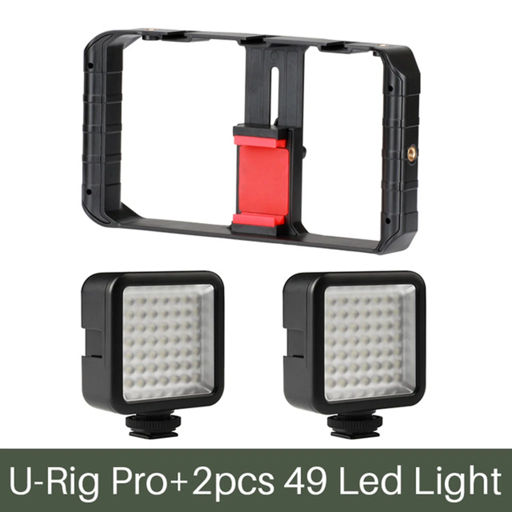 U-Rig Pro Smartphone Video Rig w 3 Shoe Mounts Filmmaking Case Handheld Stabilizer Grip with 2 x Fill Led Light