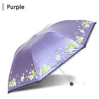 Цветочный зонтик с черным покрытием, Женский солнечный и дождливый Портативный Модный складной зонтик, маленький солнцезащитный зонтик GirlsUmbrella - Цвет: Purple