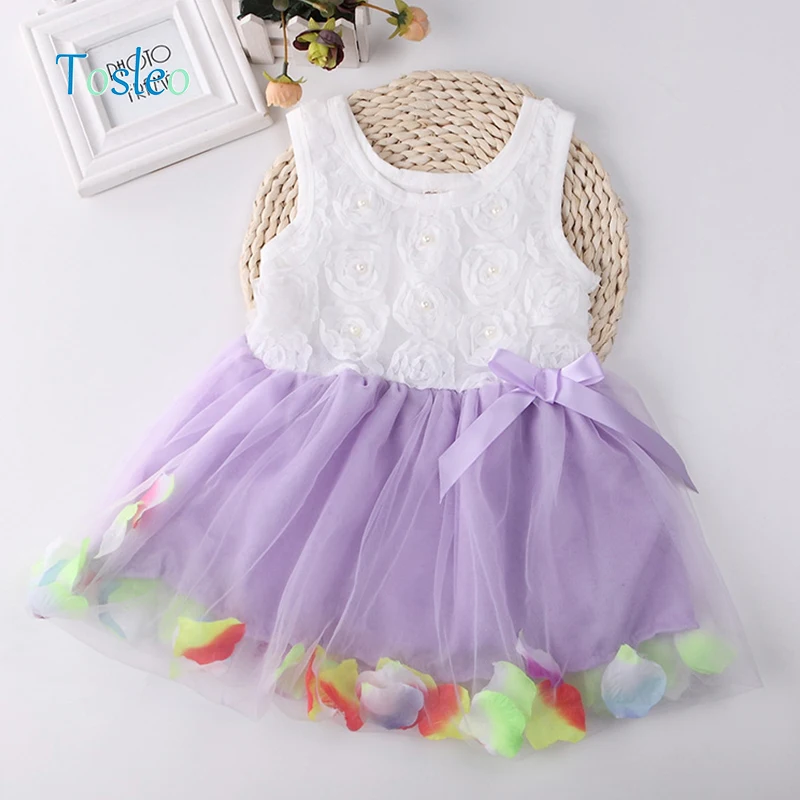 Baby Girl Dress Summer Rainbow Color Clothes Bowtie Baby Girl Dress