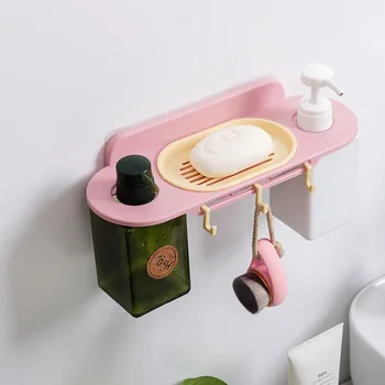 

1PC Wall Mounted Soap Dish Holder Shampoo Bottle Hook Hanger Liquid Soap Dispenser Holder Bathroom Storage Self Rack