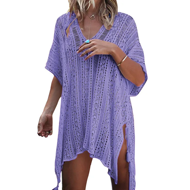 Womens New Fashion Crochet Beach Cover Up Tunics Hollow Out Thin ...