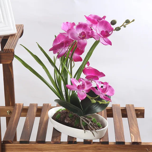 1set 4 Colors Flower Vase Artificial Orchid Silk Cloth Simulation 1set 4 Colors Flower Vase Artificial Orchid Silk Cloth Simulation Arrangement Well Bonsai Plant