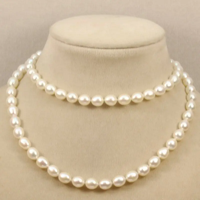 

FREE shipping>>>>>>genuine AA 8-9mm white black oval Natural Fresh water pearl akoya necklace new