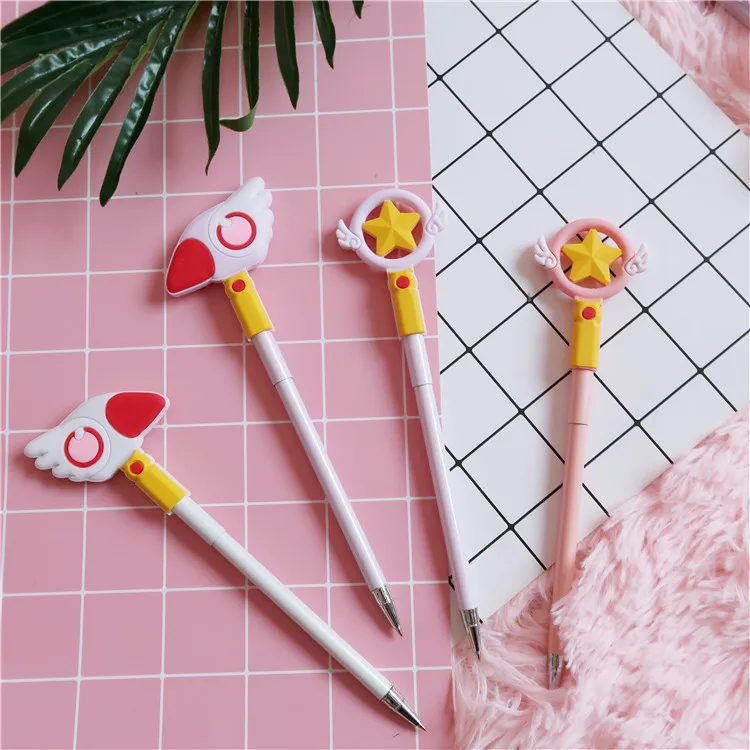 

Card Captor Sakura Action Figure Printed Metal Cartoon Creative Magic Stick Wand Birds Head 5stars Wings Ballpoint Writing Pen