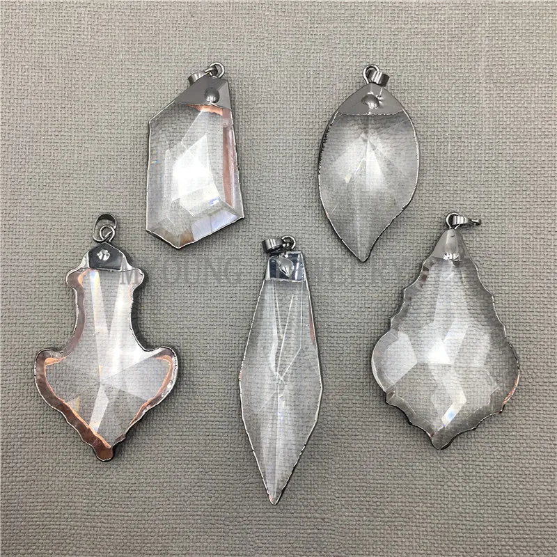 

MY0146 Freeform Faceted Glass Pendant with Gun Black plate For Necklaces Jewelry Making