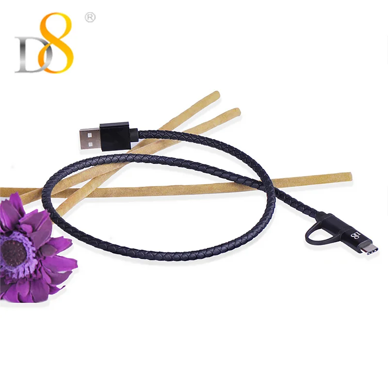 

D8 USB Line 2 in 1 Lightning Data Cable for Samsung Xiaom HUAWEI Micro Type-C Woven Cable USB Line Cable For Type-c and android