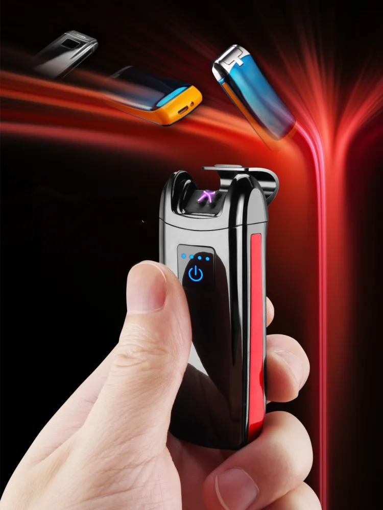 Зеркало дисплей мощность отпечатков пальцев Сенсорный двойной дуги Зажигалка USB импульсные зажигалки для сигар мужские прикуриватели подарки