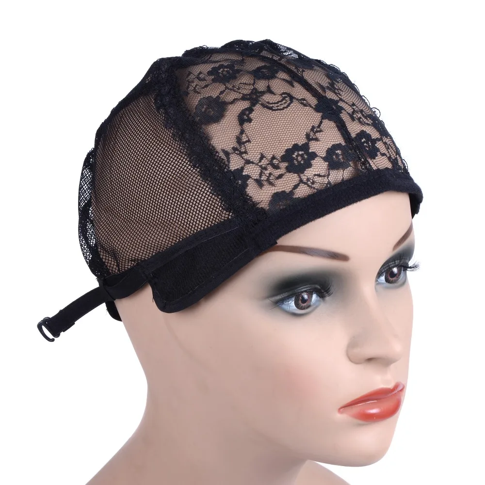 YANTAISIYU 2 Pcs/Lot Black Dome Cap Wig Cap for Making Wigs Stretchable Hairnets with Wide Elastic Band (Dome Cap L)