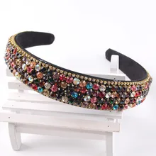 Горячая Мода винтажная барокко красочные драгоценные камни ободки для волос Полный Кристалл Корона королевская невеста головная повязка роскошные свадебные украшения для волос аксессуар