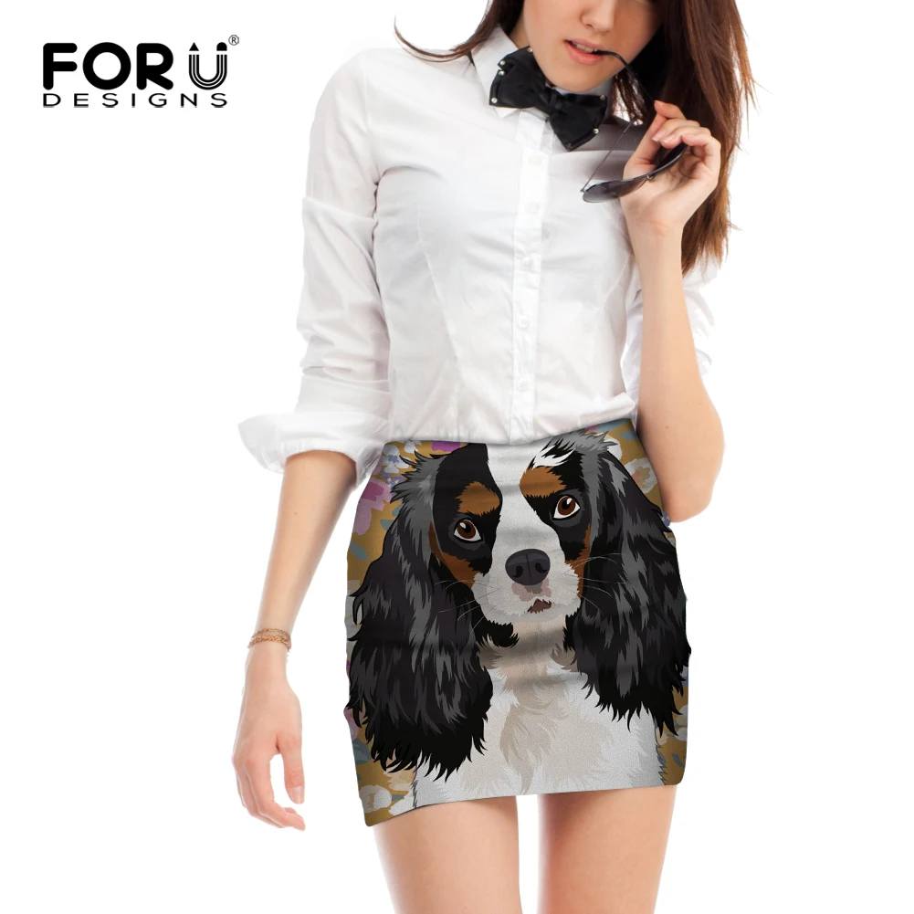 

FORUDESIGNS King Charles Spaniel Dog Print Women Mini Skirts Ladies Cartoon Puppy Pencil Skirts for Females Fashion Beach Bottom