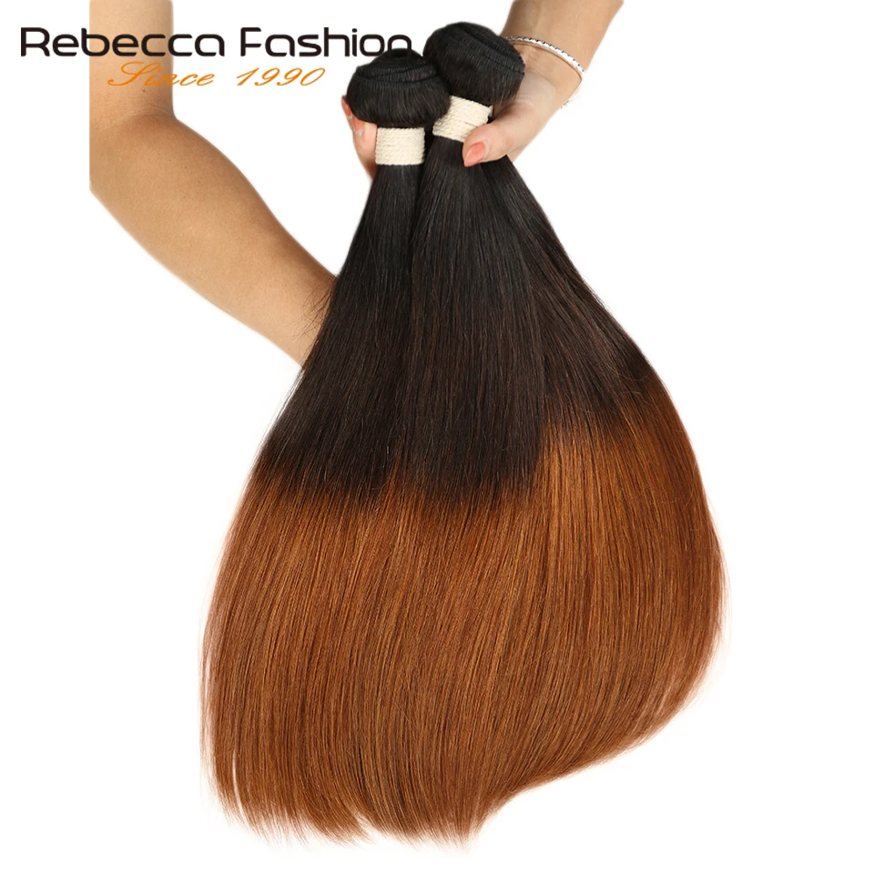

Rebecca Ombre Brazilian Straight Hair Bundles 3/4 Pcs Non Remy Three Tone Human Hair Bundles Deals Color 1B/4/27# 1B/4/30#