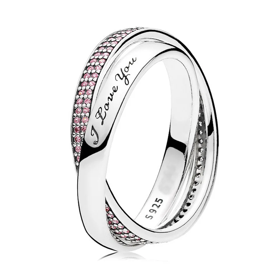 

Authentic 925 Sterling Silver Ring for Women Sweet Promise Ring Pink CZ I Love You Gift fit Pandora Jewelry