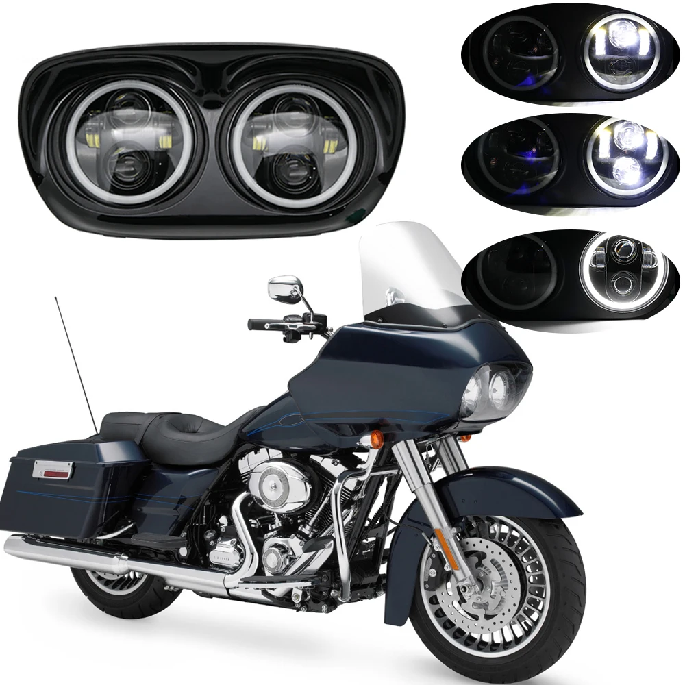 

Dual Headlight DRL for Harley Road Glide LED Projector Driving Motorcycle Light Black/Chrome LED motor Harley Touring CVO