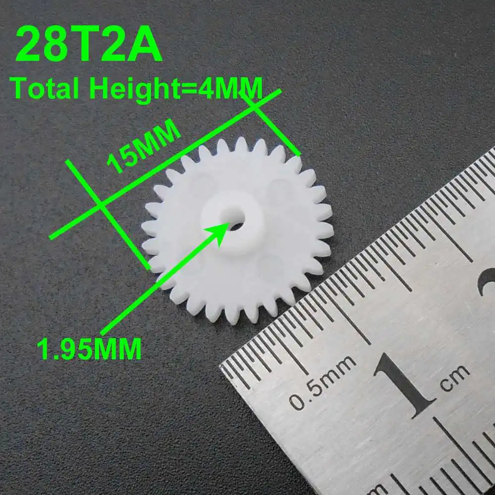 5Pc/20Pc 0.5M 플라스틱 스퍼 기어 1.95mm 보어 2mm 샤프트에 딱 맞는 28T-120T 다중 톱니 옵션 DIY 모델 변속기 기어
