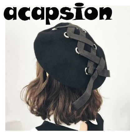 

Acapsion French Artist Beret Hat For Women Autumn Winter Black Lace Up Wool Thick Berets Painter Octagonal Hats Caps Gorras