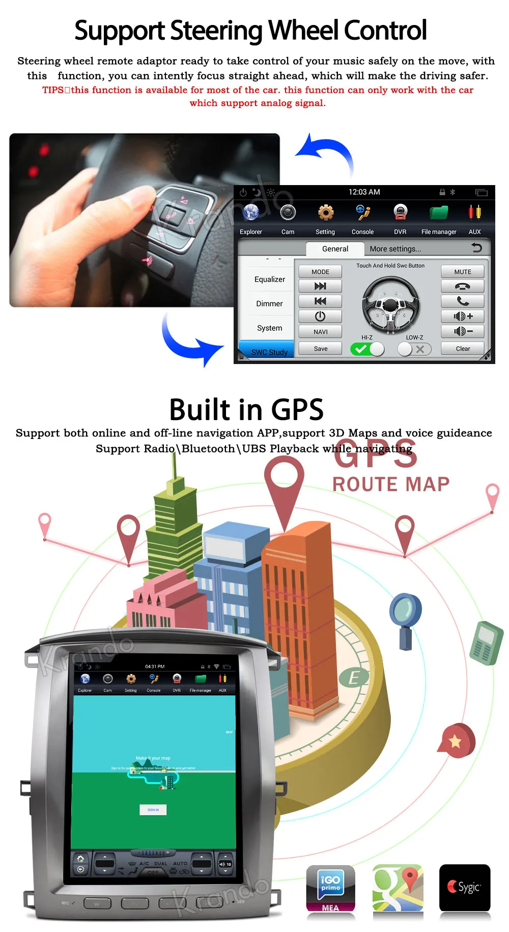 Cheap Krando Android 8.1 12.1" Vertical screen car audio radio player for Toyota Land Cruiser lc100 2002-2007 GPS navigation 6