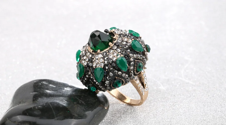 Новинка, роскошные винтажные Свадебные кольца с кристаллами для женщин, зеленый натуральный камень, золотой цвет, цветок, корона, кольцо, богемный турецкий, ювелирное изделие