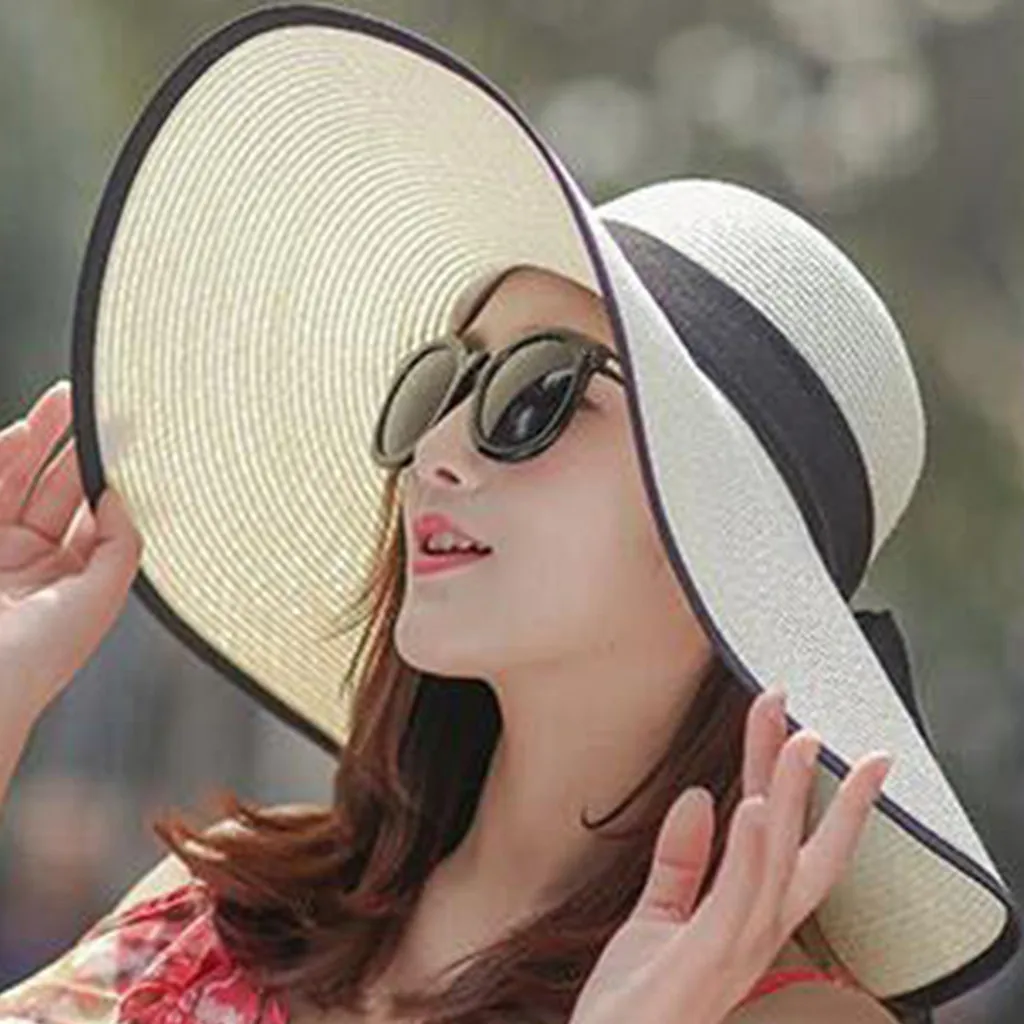 Спальное место#401 Новая мода Для женщин большой край соломенная Солнцезащитная шляпа гибкие широкие поля Шапки бантом складной пляжный Кепки Горячая