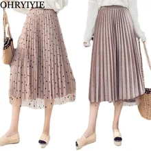 OHRYIYIE бархатная плиссированная юбка в горошек, Осень-зима, двухсторонняя Тюлевая юбка с высокой талией, женские длинные юбки миди