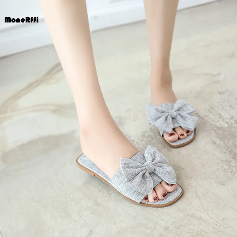

Monerffi New Fashion Women's slippers with bow-knot suede flat-soled sandals wearing non-slip pure color comfortable slippers