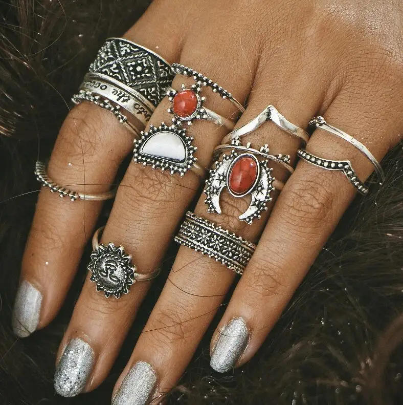 NADEEM, женские богемные кольца с несколькими кристаллами, браслет на кончик пальца и цепочка, набор колец на палец, Модный женский подарок для девушек, Ювелирное кольцо в стиле панк - Цвет основного камня: GCK02-03