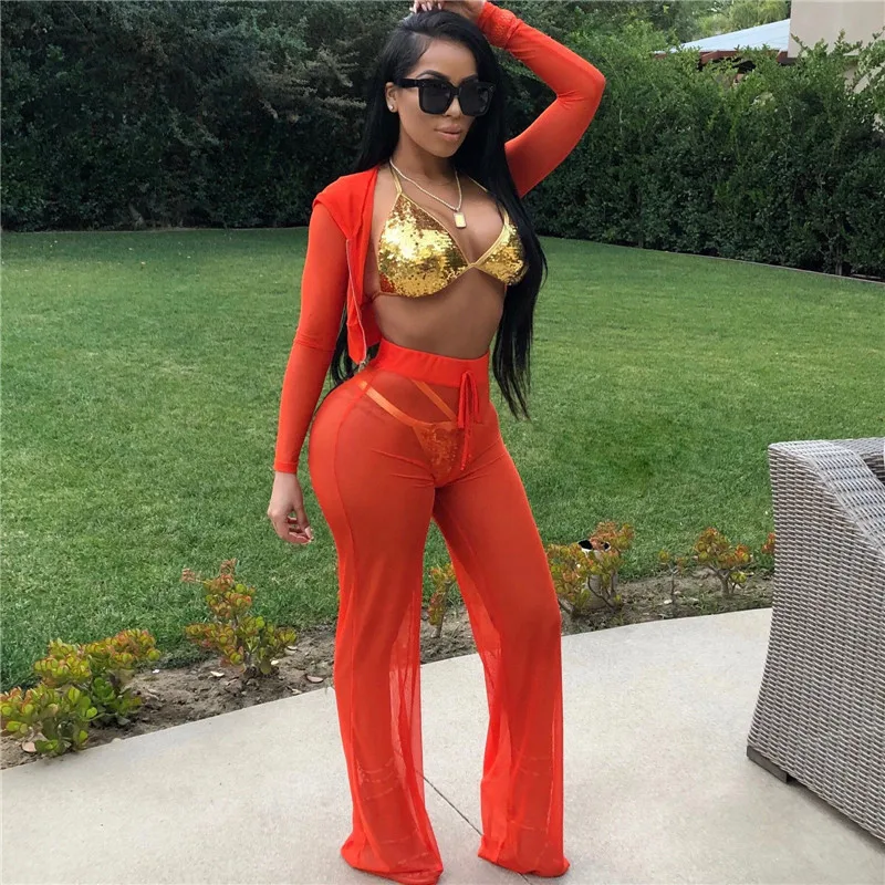 Sexy Women Bikini Cover Up Mesh Hoodie Crop Long Sleeve Top Leggings Pant Solid Beach Bathing Suit Cover Ups Sexy Women Bikini Cover Up Mesh Hoodie Crop Long Sleeve Top Leggings Pant Solid Beach Bathing Suit Cover Ups
