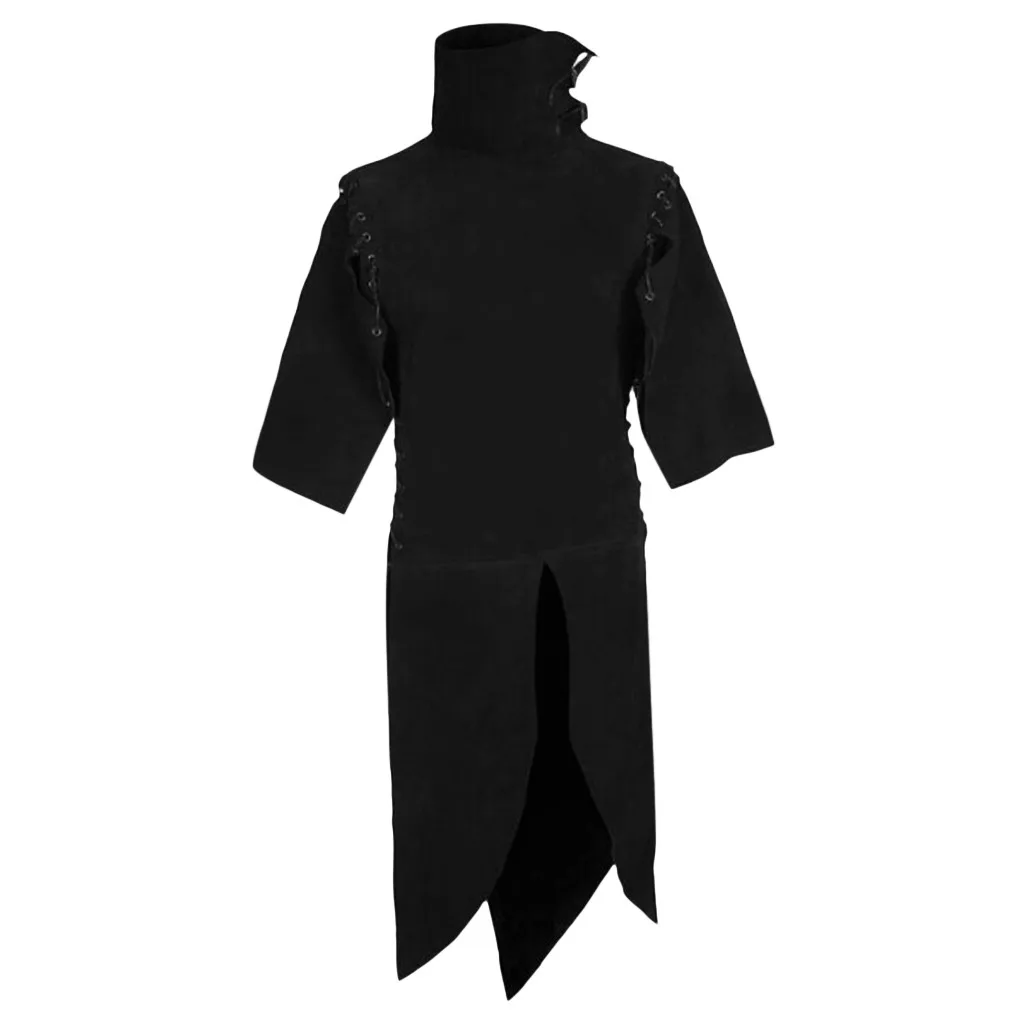 

Men Vintage Tailcoat Half Sleeve Drawstring Dress Gothic Punk Style Night Club Rock Stage Streetwear Patchwork Tops Jumpsuit