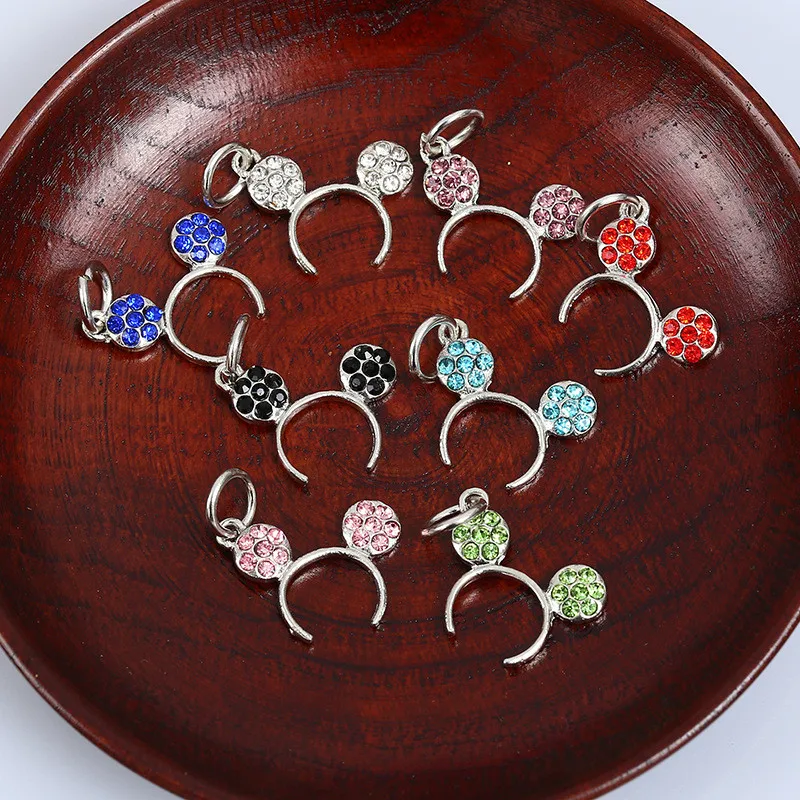 

Trendy Crystal Zircon Pendants Silver Plated Rhinestone Mickey Charm Beads Fit Snake Chain Bracelet Women DIY Jewelry New JPP267