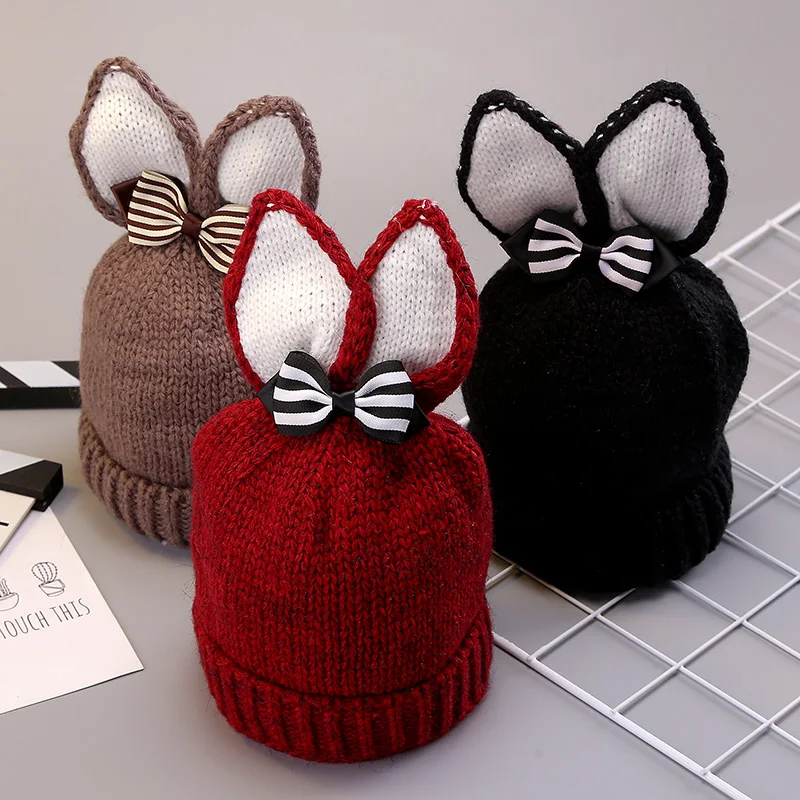 Детская шерстяная шапка с ушками кролика на осень/зиму|baby hat|knitted baby hatknitted |