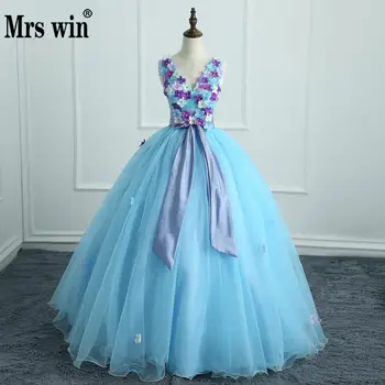 

Mrs Win Quinceanera Dresses Sexy V-neck Ball Gown Lace Gorgeous Party Prom Foraml Homecoming Gowns