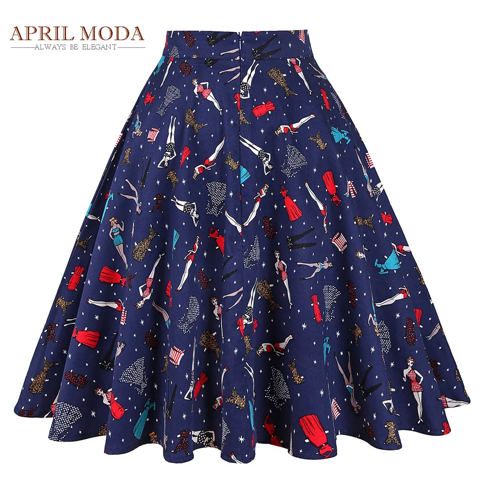 High Waist Women Summer Skater Skirt Cotton Floral Printed Rockabilly Swing Woman Clothing Bouquet Runway 50s 60s Vintage Skirts Skirts