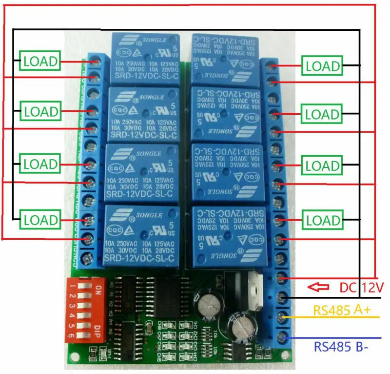 Релейный Модуль RS485 Modbus RTU 485 8 каналов 12 В постоянного тока 1 шт. переключатель