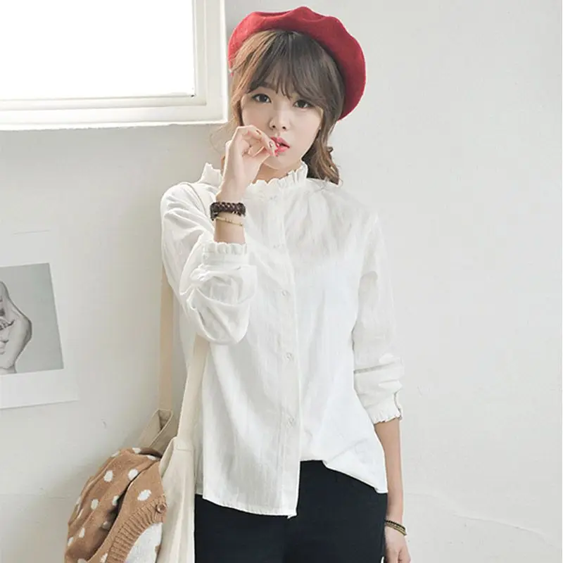 

2019 Summer Long Sleeve Shirt Women Sweet Blouses Tops Solid White Shirt Woman Clothes Office OL Female Blusas