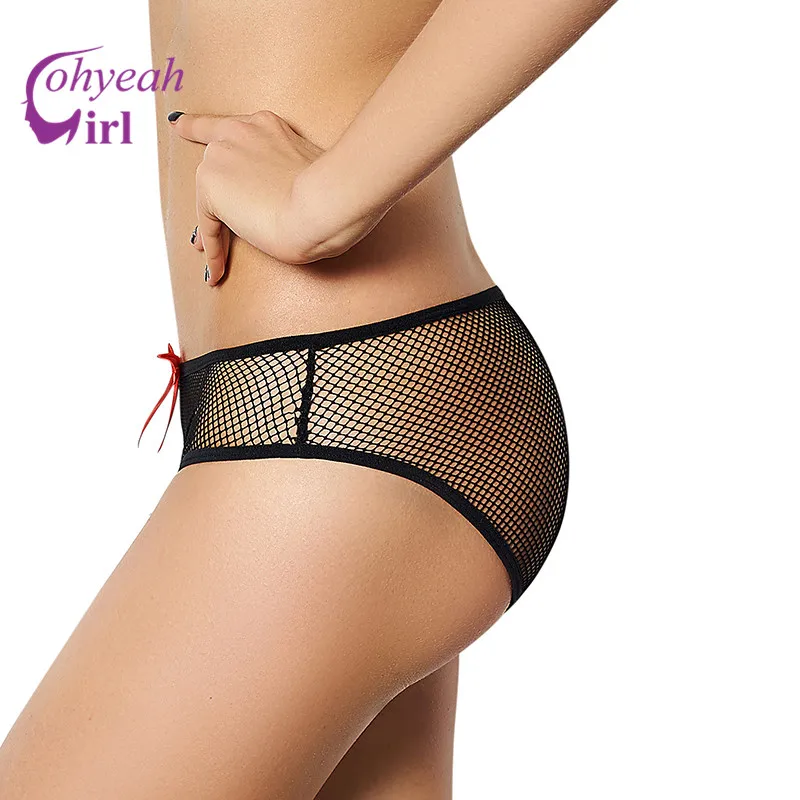 

PW5071 Ohyeah Hot sale fishnet sexy panties with lace crotch see through plus size underwear erotic women underwear bowknot