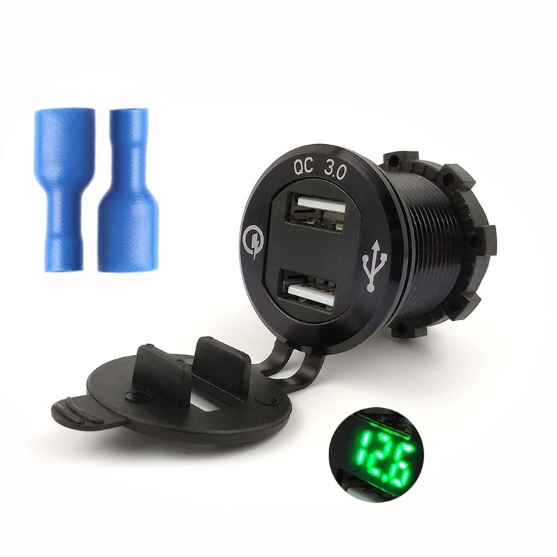QC 3.0 الألومنيوم قارب سيارة شاحنة شاحن USB مزدوج LED الفولتميتر ل هاتف لوحي QC 3.0 الألومنيوم قارب سيارة شاحنة شاحن USB مزدوج LED الفولتميتر ل هاتف لوحي