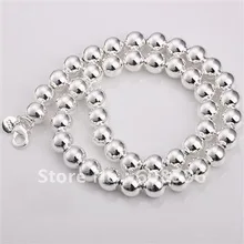 Высокое качество 925 стерлингового серебра ожерелье цепи ювелирные изделия, 8 мм бусины ожерелье с шариком, N117