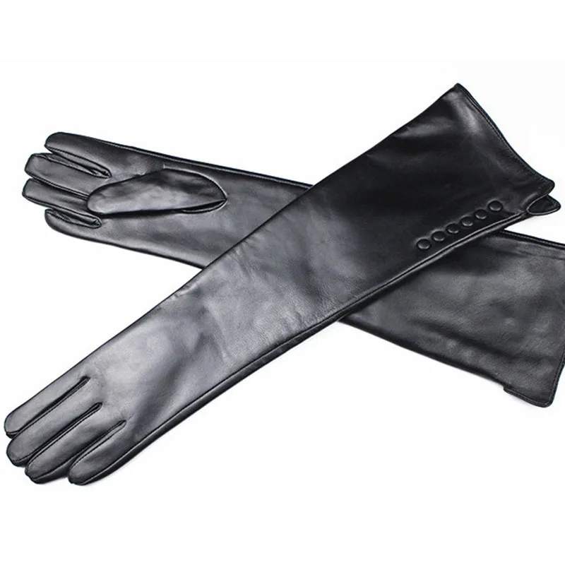

Long Sheepskin Gloves Female Genuine Leather Gloves Over Elbow Length Button Style Velvet Lining Warmer Free Shipping