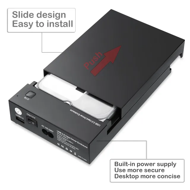 Tool Free 3.5 Inch USB 3.0 to SATA III External Hard Drive Enclosure Case Support Both 2.5" & 3.5" SATA HDD SSD Built-in Adapter 4