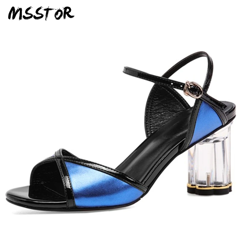 

MSSTOR Crystal Heel High Heels Sandals Women Mixed Colors Fashion Casual Strange Style Pumps Buckle Strap Summer Shoes Women